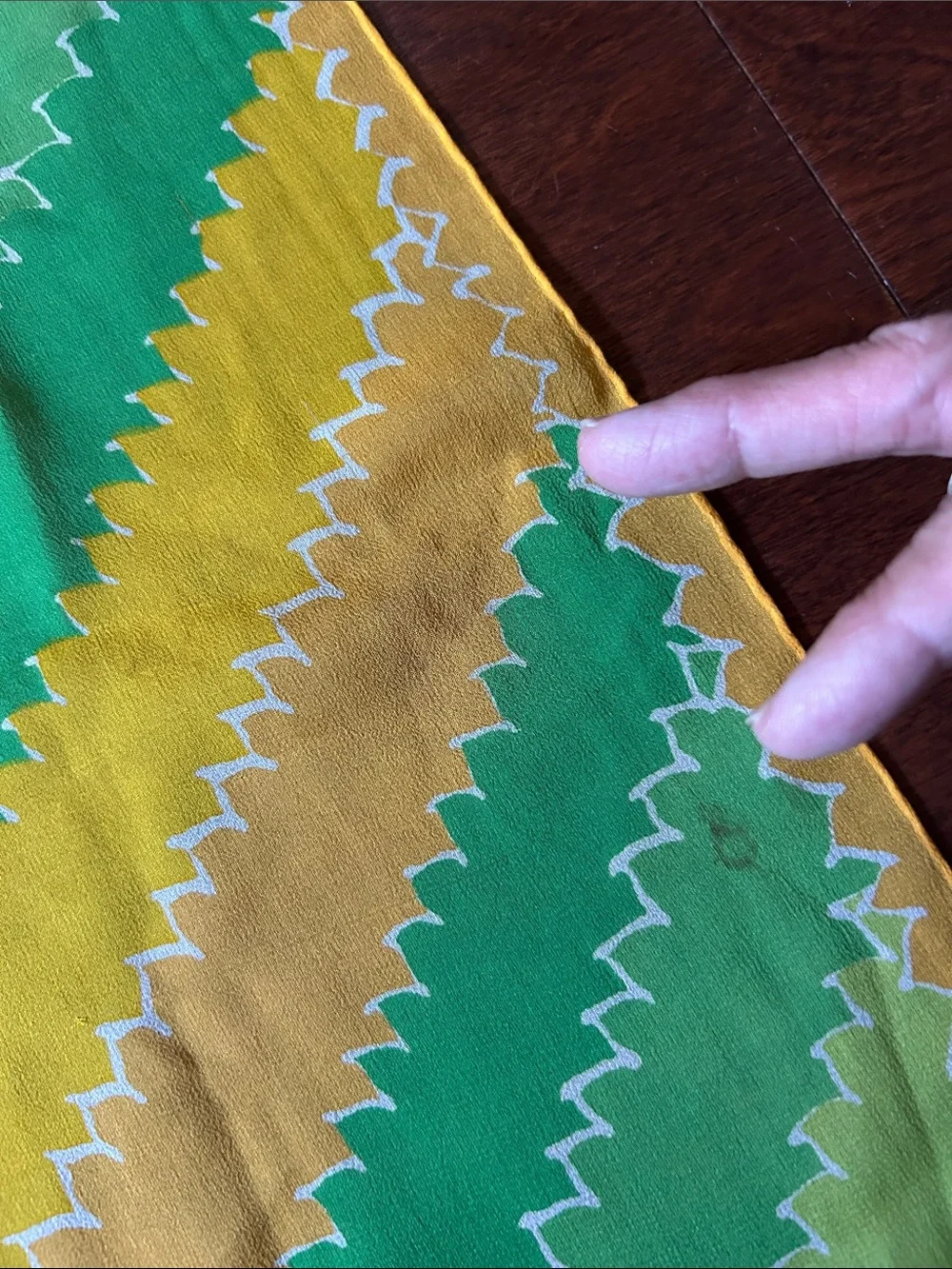Vintage Silky Lightweight Green and Yellow Geometric Scarf